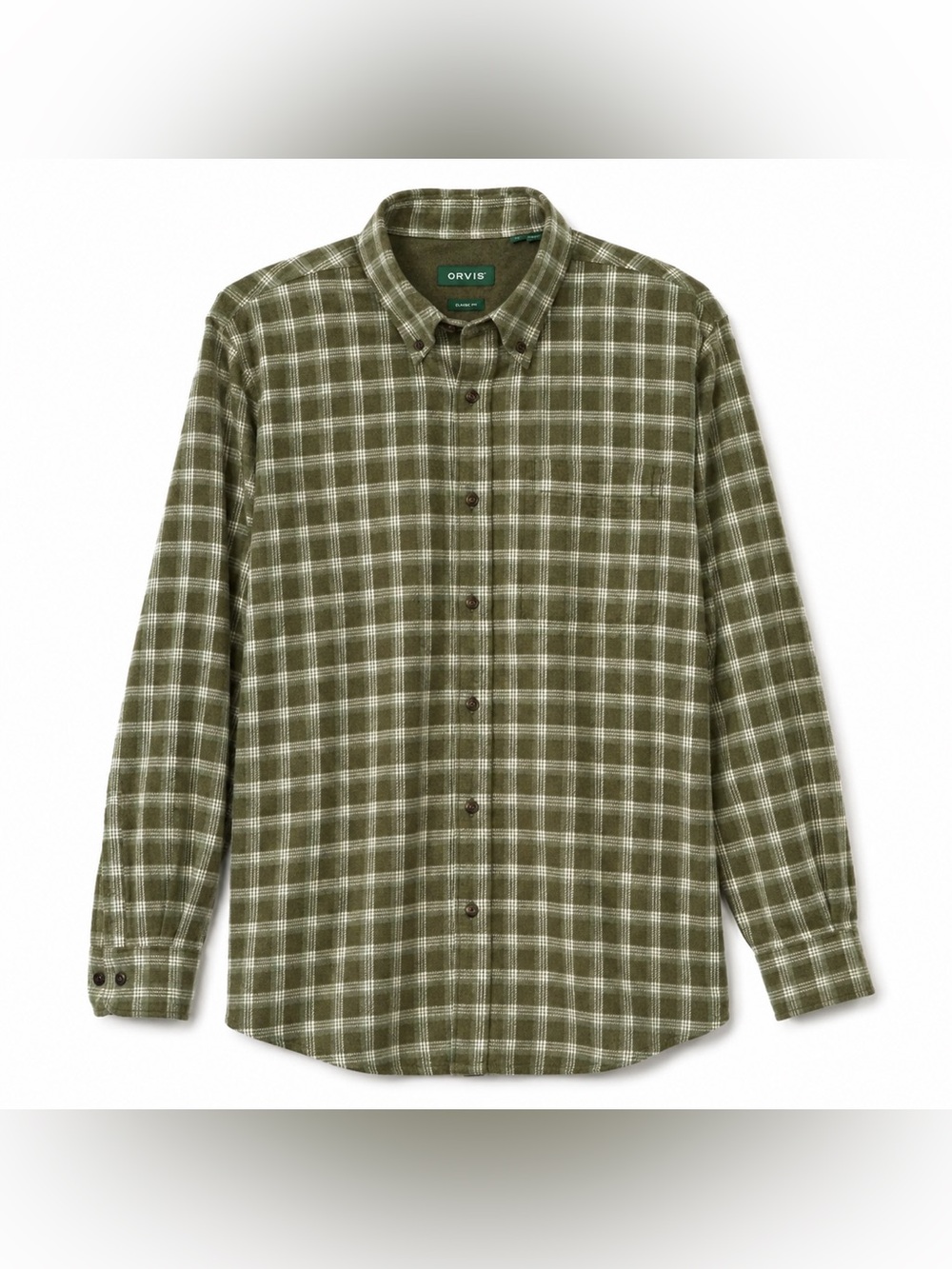 Orvis Olive Green Plaid Flannel Shirt Men’s L Heritage Outdoors Cabincore